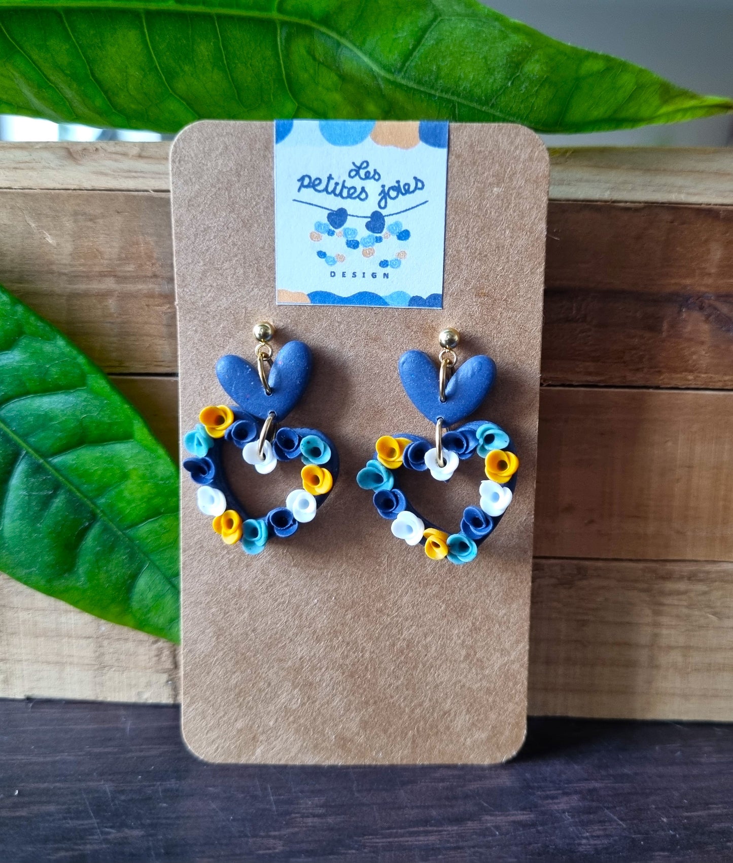 Bleu - Cœurs - Boucles d'oreilles en acier inoxydable