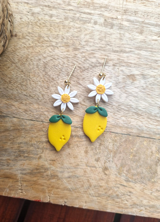 Fruits - Douceur Citron & Marguerite - Boucles d'oreilles artisanales - Acier inoxydable