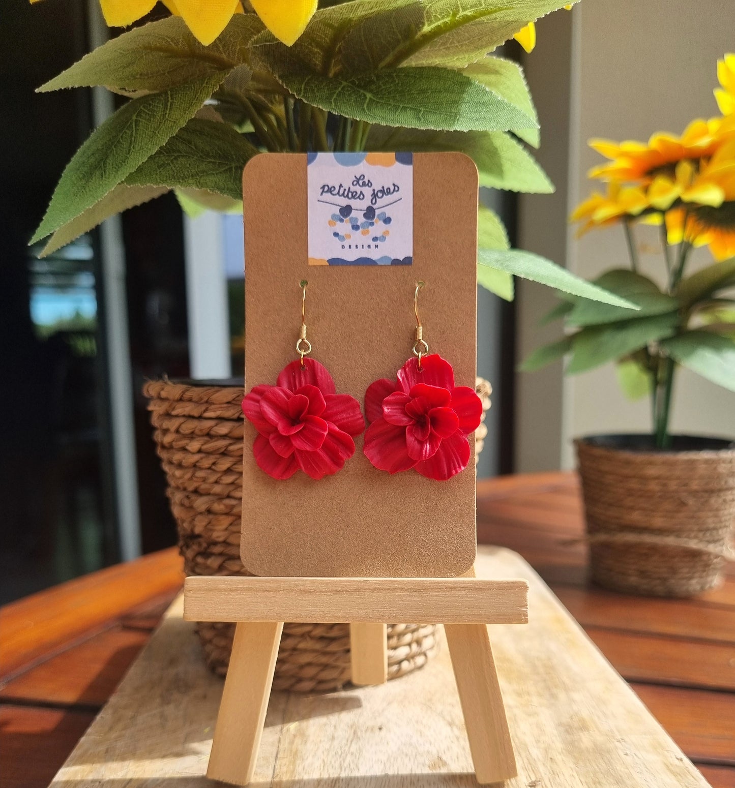 Fleurs couleur au choix sur commande - Boucles d'oreilles artisanales - Collection florale - Acier inoxydable