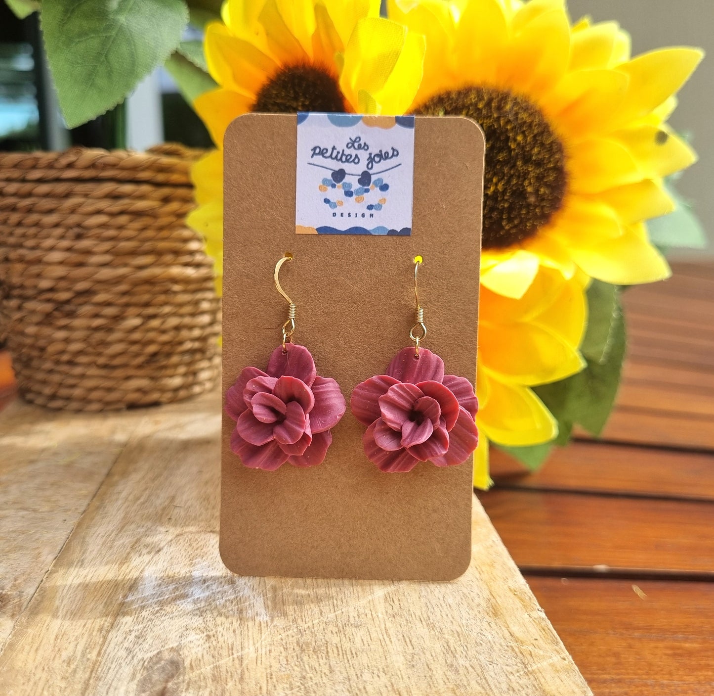 Fleurs couleur au choix sur commande - Boucles d'oreilles artisanales - Collection florale - Acier inoxydable