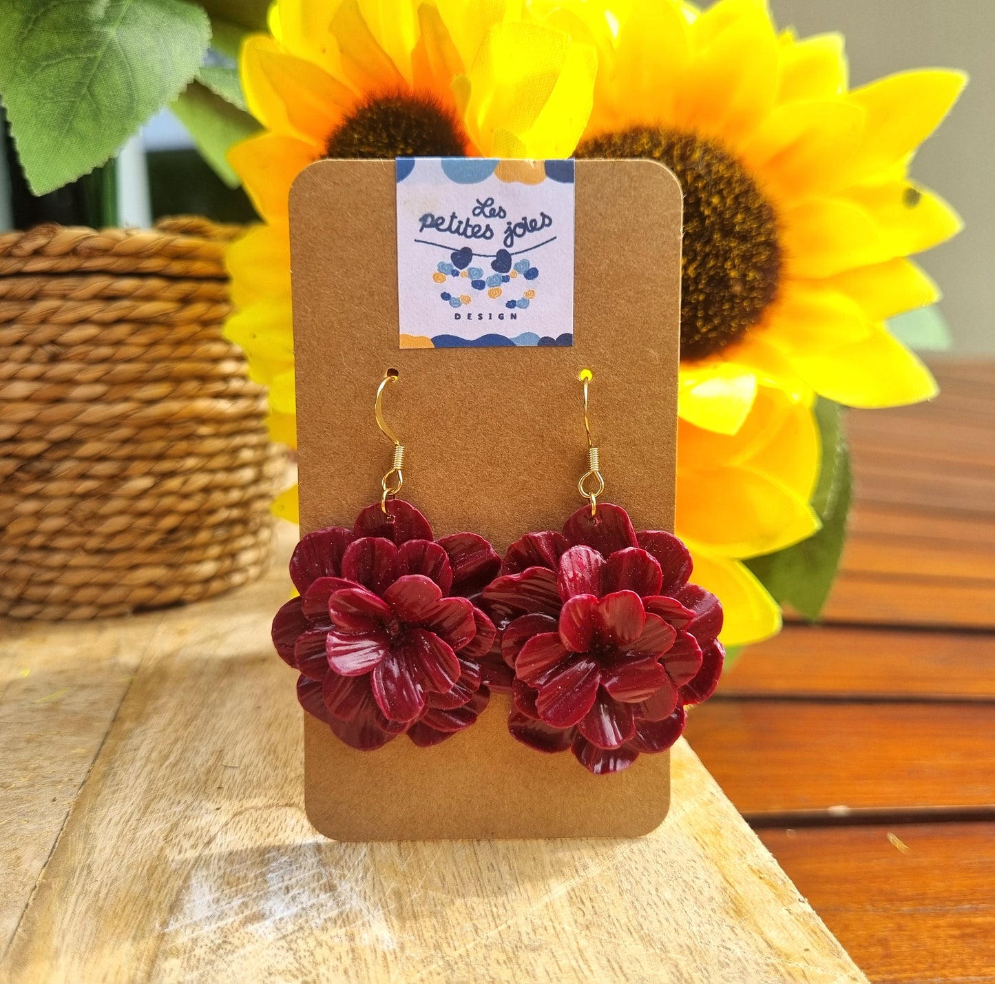 Fleurs couleur au choix sur commande - Boucles d'oreilles artisanales - Collection florale - Acier inoxydable