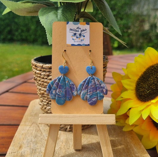 Bleu - Boucles d'oreilles artisanales pendantes en forme de coquillages - Collection Aqua - Acier inoxydable