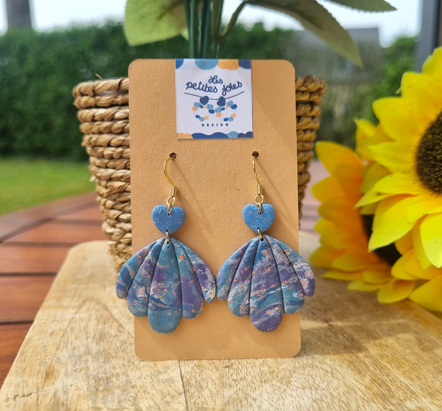 Bleu - Boucles d'oreilles artisanales pendantes en forme de coquillages - Collection Aqua - Acier inoxydable