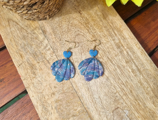 Bleu - Boucles d'oreilles artisanales pendantes en forme de coquillages - Collection Aqua - Acier inoxydable