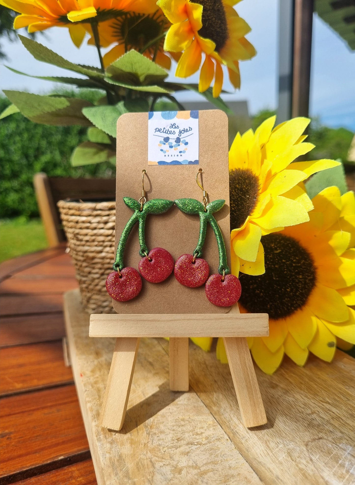 Fruits - Boucles d'oreilles artisanales cerises - Collection florale - Acier inoxydable