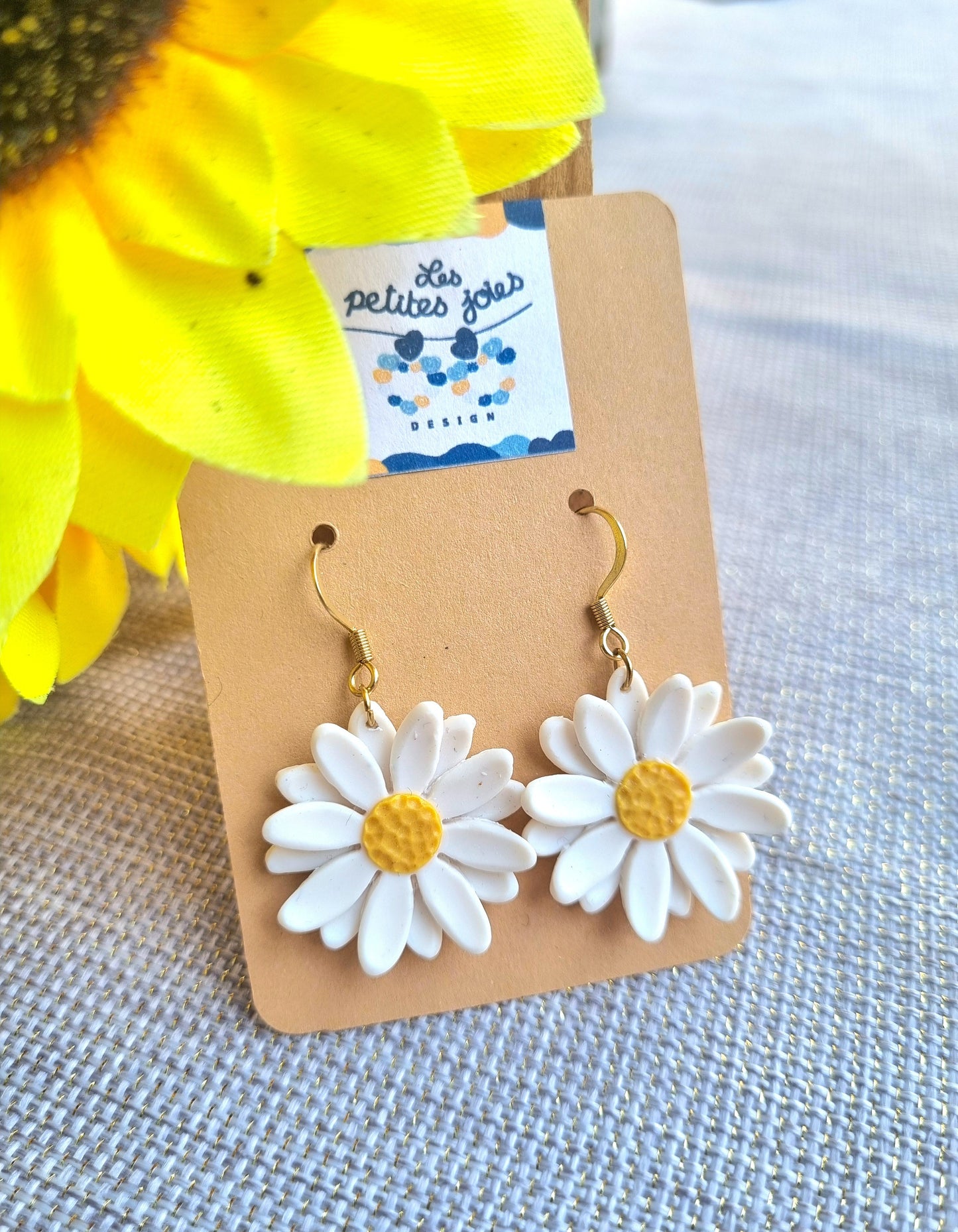 Fleurs - Boucles d'oreilles artisanales marguerites - Collection florale - Acier inoxydable