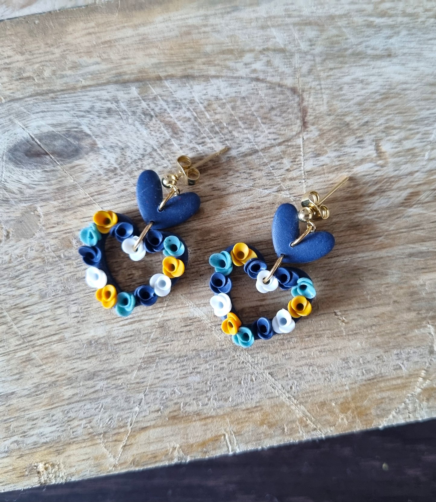 Bleu - Cœurs - Boucles d'oreilles en acier inoxydable