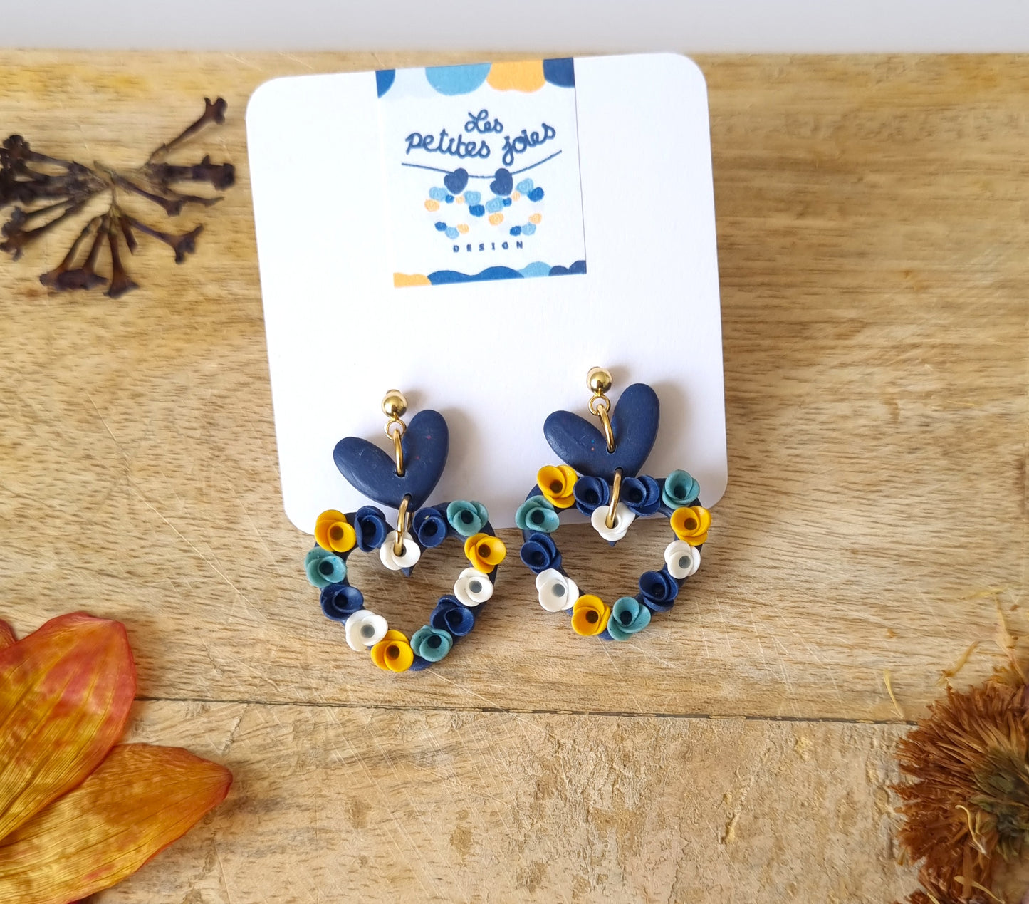 Bleu - Cœurs - Boucles d'oreilles en acier inoxydable