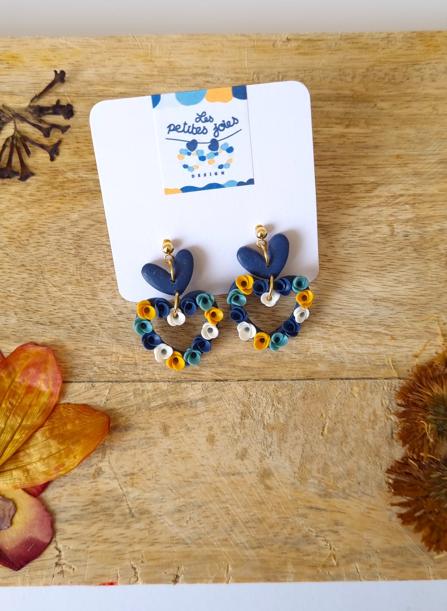 Bleu - Cœurs - Boucles d'oreilles en acier inoxydable