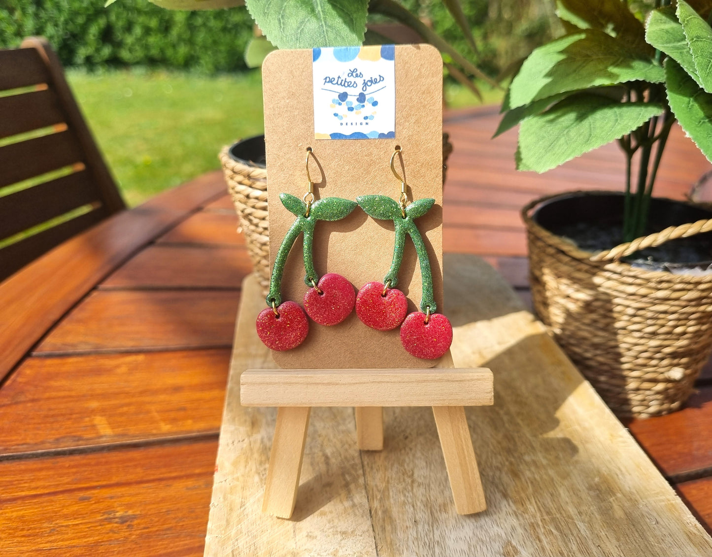 Fruits - Boucles d'oreilles artisanales cerises - Collection florale - Acier inoxydable