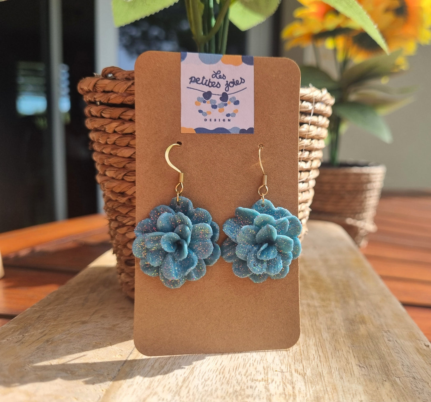 Fleurs couleur au choix sur commande - Boucles d'oreilles artisanales - Collection florale - Acier inoxydable