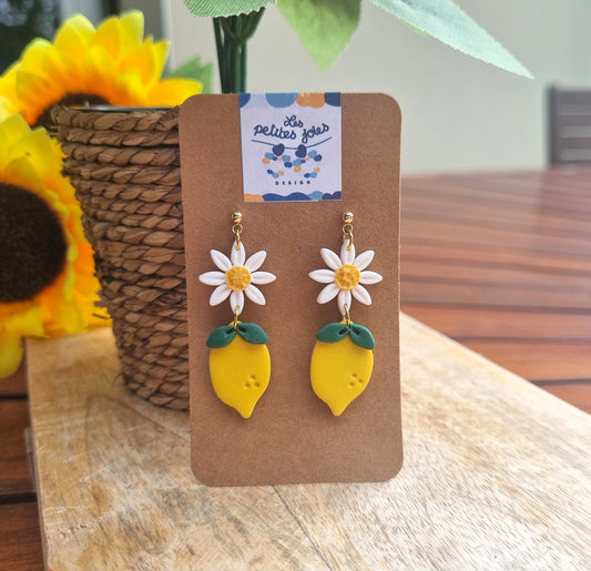 Fruits - Douceur Citron & Marguerite - Boucles d'oreilles artisanales - Acier inoxydable