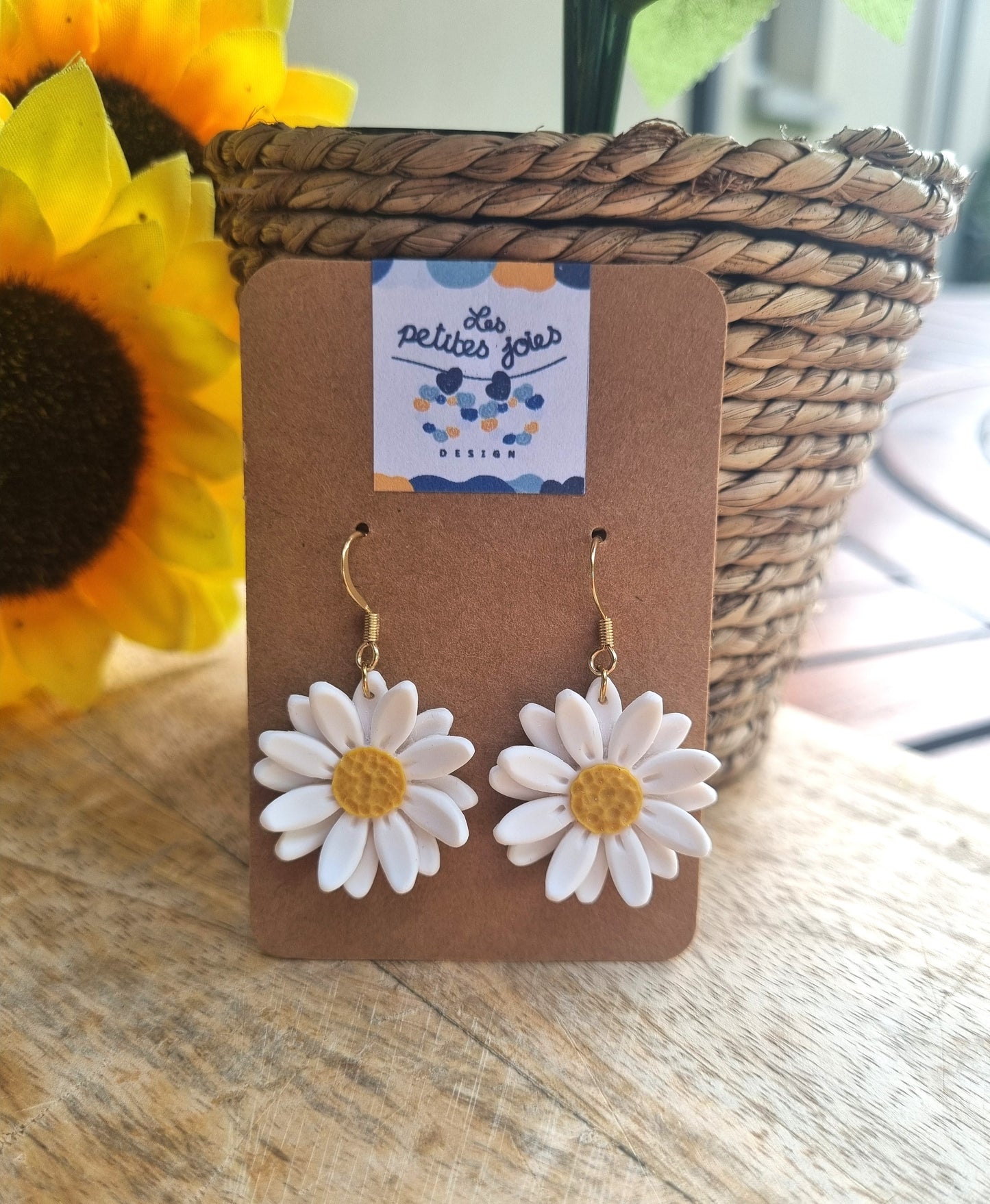 Fleurs - Boucles d'oreilles artisanales marguerites - Collection florale - Acier inoxydable
