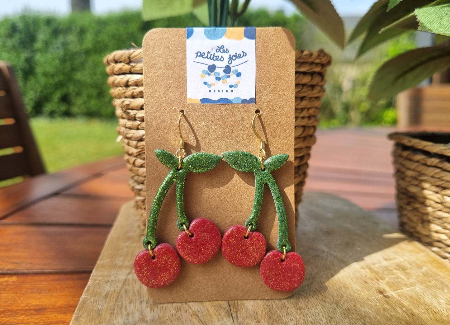 Fruits - Boucles d'oreilles artisanales cerises - Collection florale - Acier inoxydable