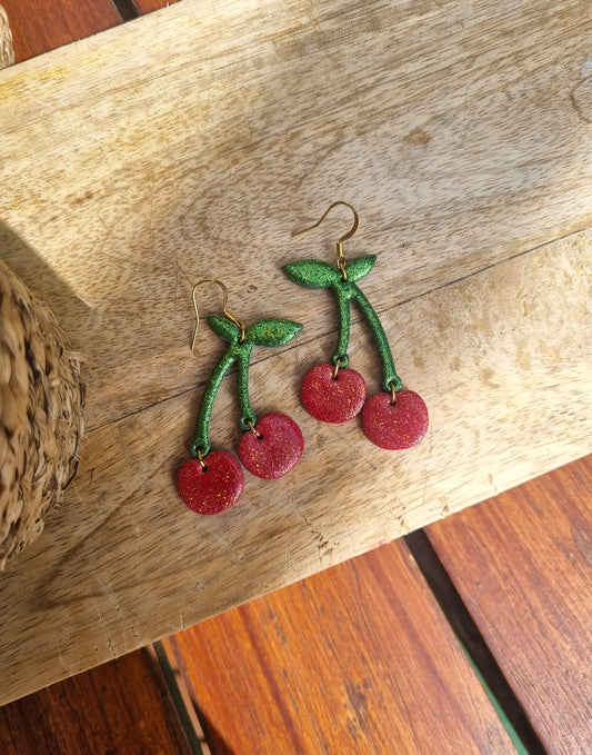Fruits - Boucles d'oreilles artisanales cerises - Collection florale - Acier inoxydable