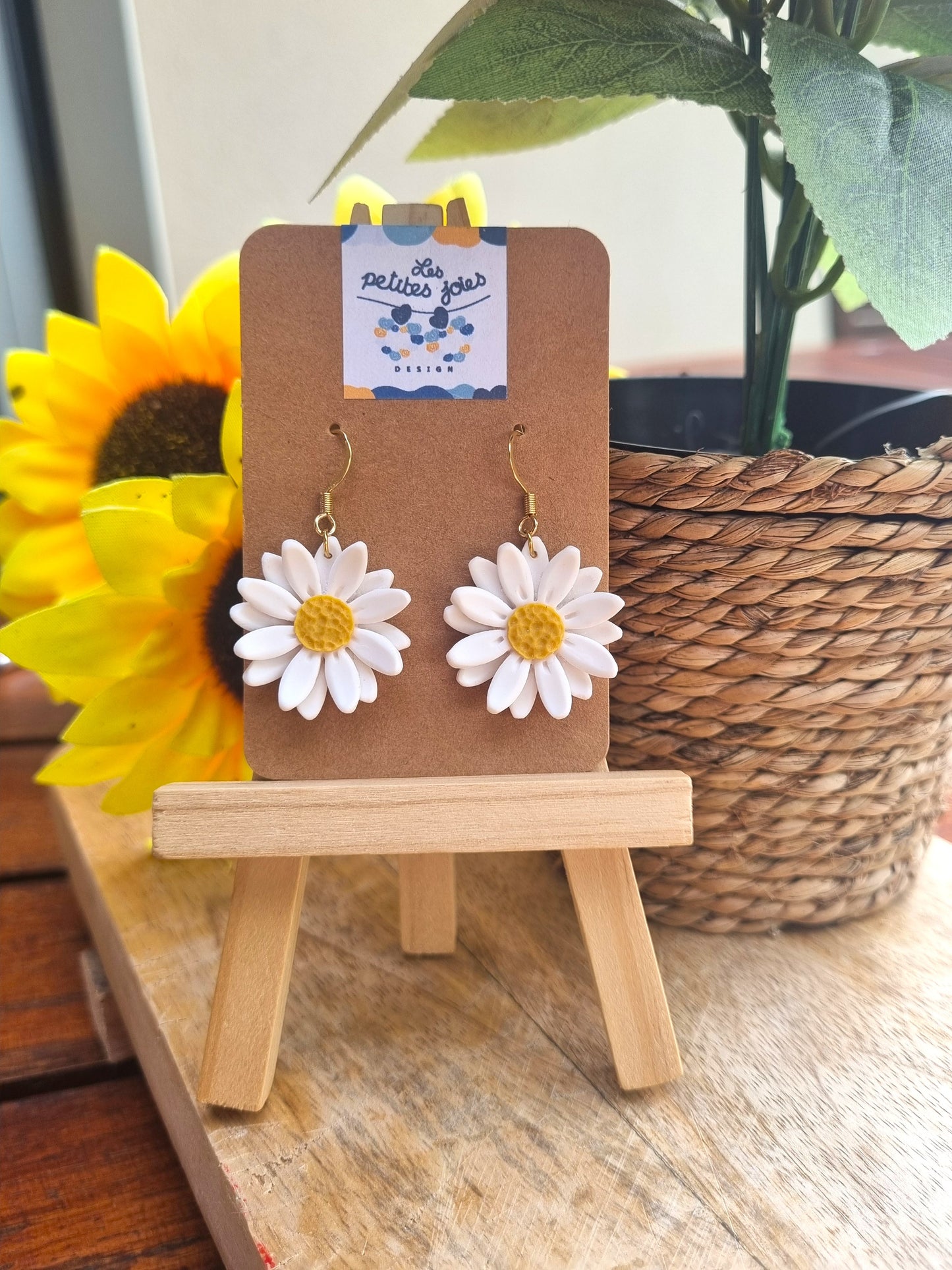 Fleurs - Boucles d'oreilles artisanales marguerites - Collection florale - Acier inoxydable