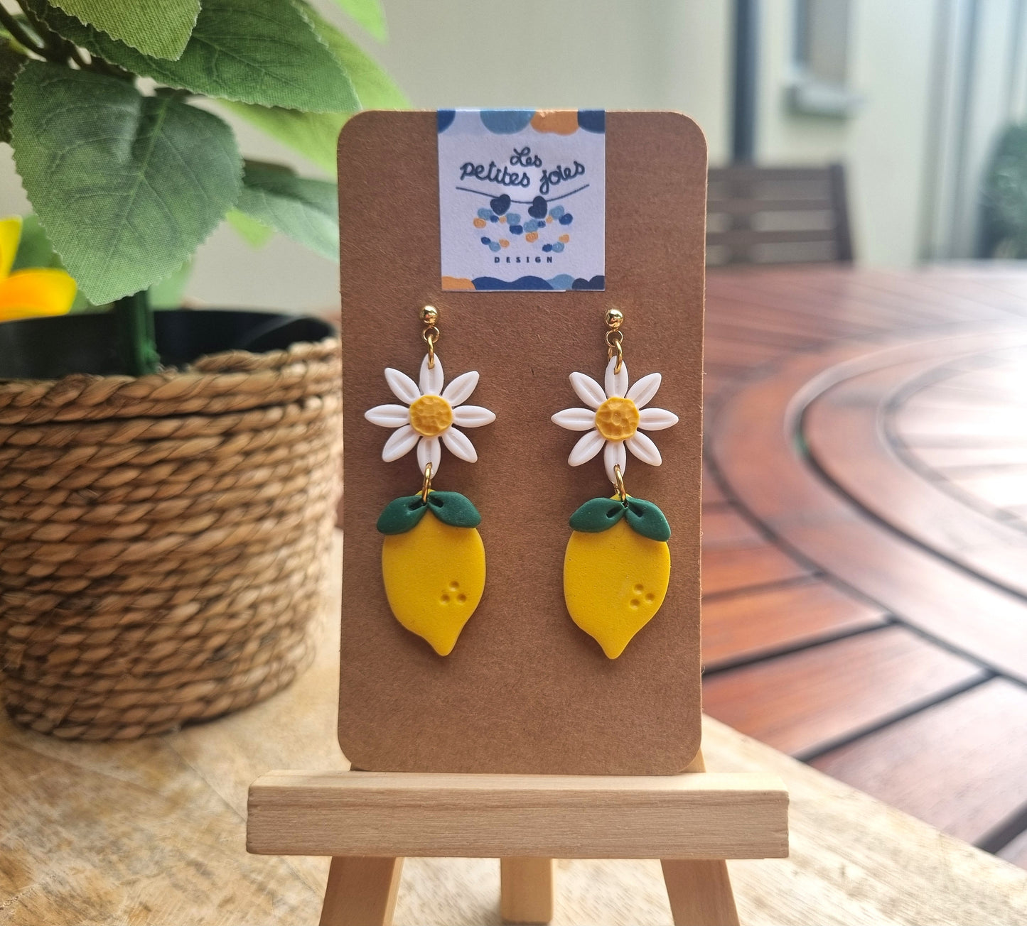 Fruits - Douceur Citron & Marguerite - Boucles d'oreilles artisanales - Acier inoxydable