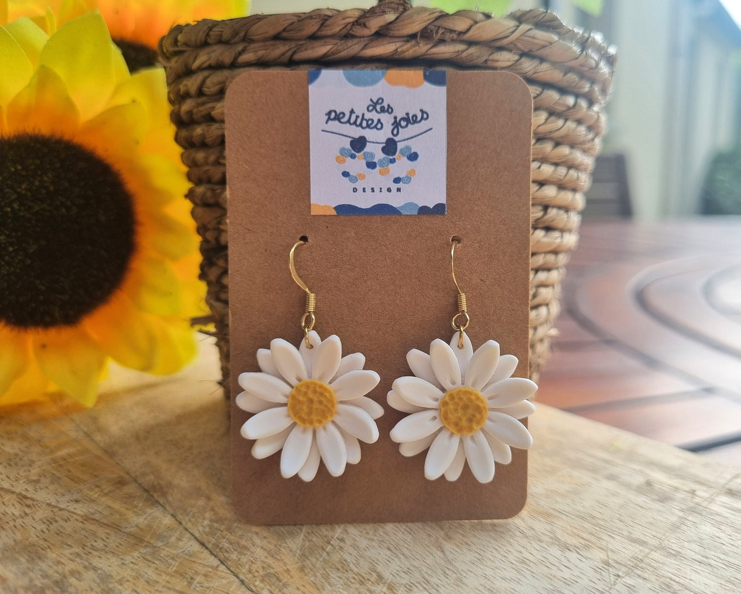 Fleurs - Boucles d'oreilles artisanales marguerites - Collection florale - Acier inoxydable