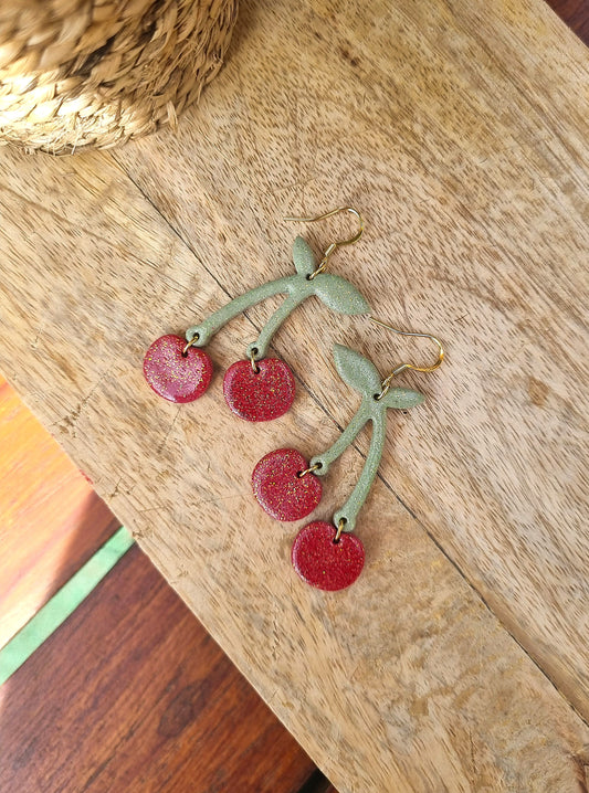 Fruits - Boucles d'oreilles artisanales cerises - Collection florale - Acier inoxydable