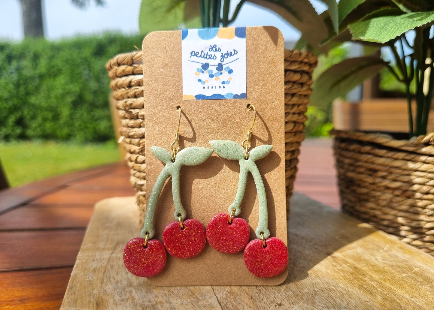 Fruits - Boucles d'oreilles artisanales cerises - Collection florale - Acier inoxydable