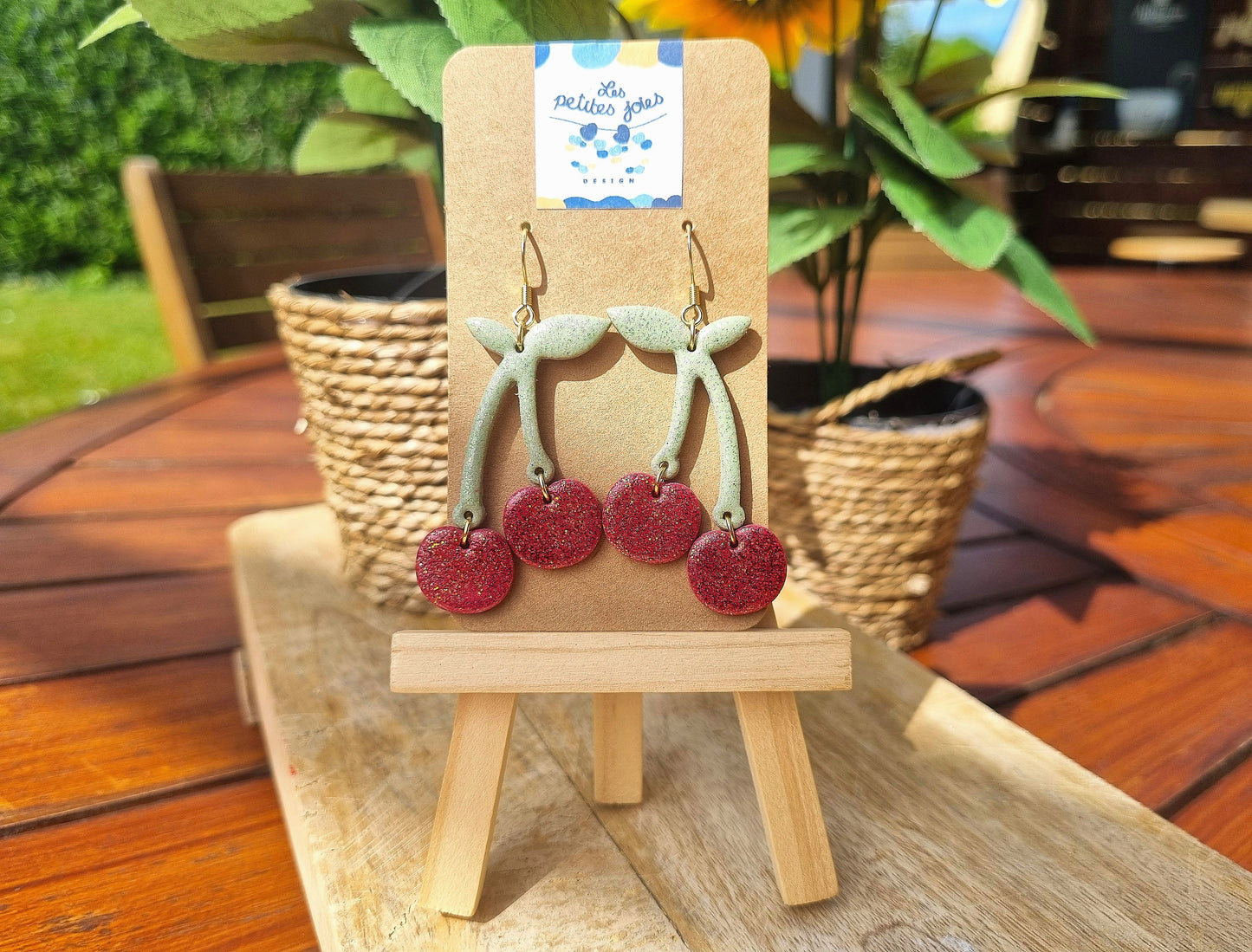 Fruits - Boucles d'oreilles artisanales cerises - Collection florale - Acier inoxydable