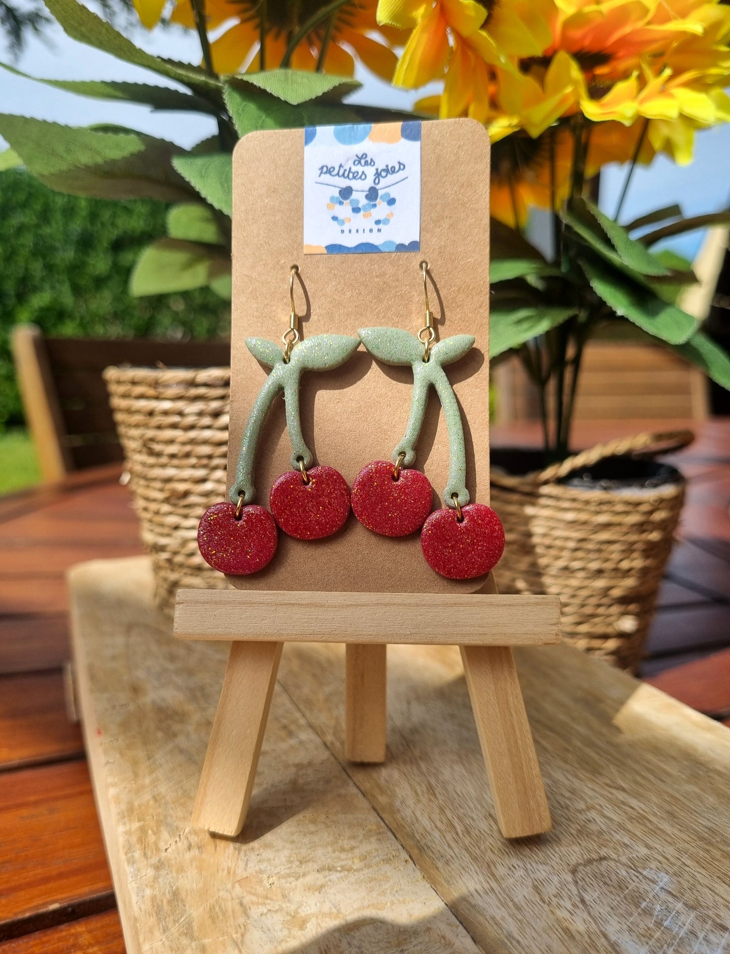 Fruits - Boucles d'oreilles artisanales cerises - Collection florale - Acier inoxydable