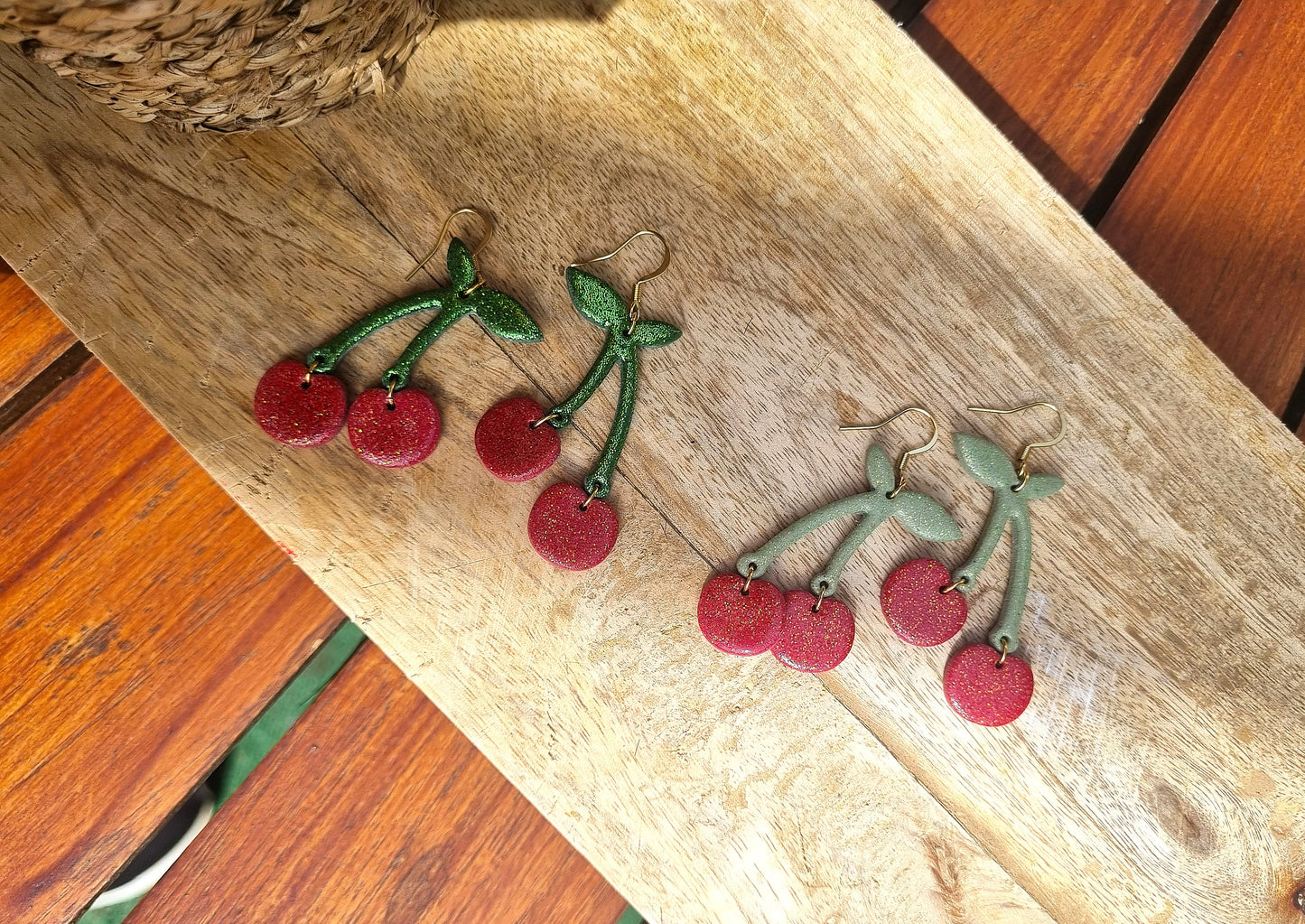 Fruits - Boucles d'oreilles artisanales cerises - Collection florale - Acier inoxydable
