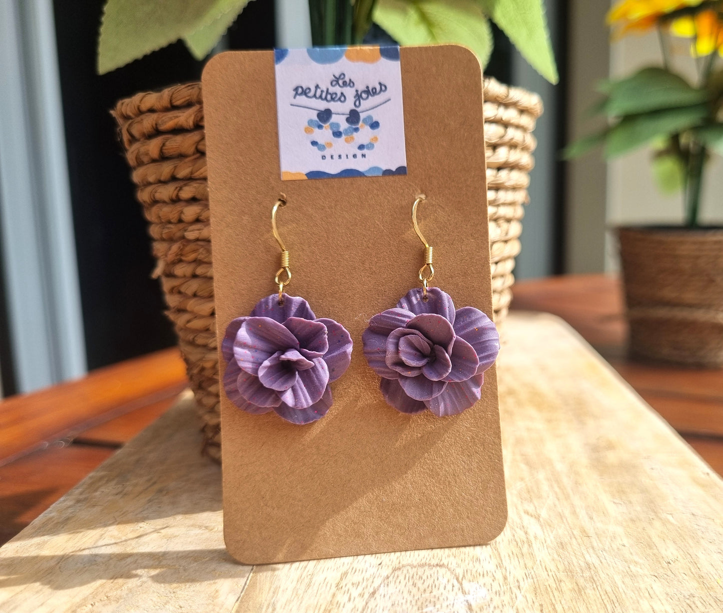 Fleurs couleur au choix sur commande - Boucles d'oreilles artisanales - Collection florale - Acier inoxydable