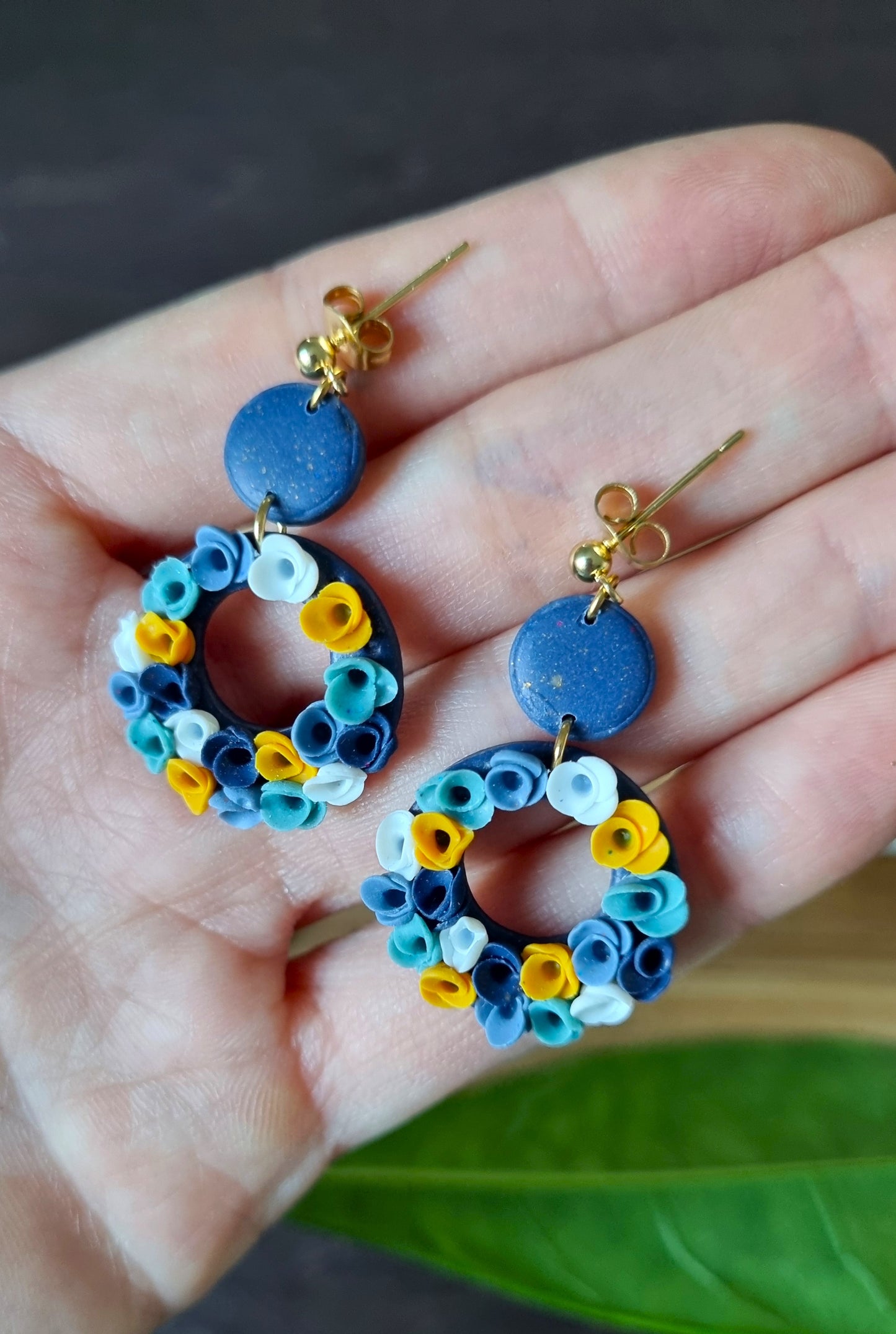 Bleu - Ronds - Boucles d'oreilles en acier inoxydable
