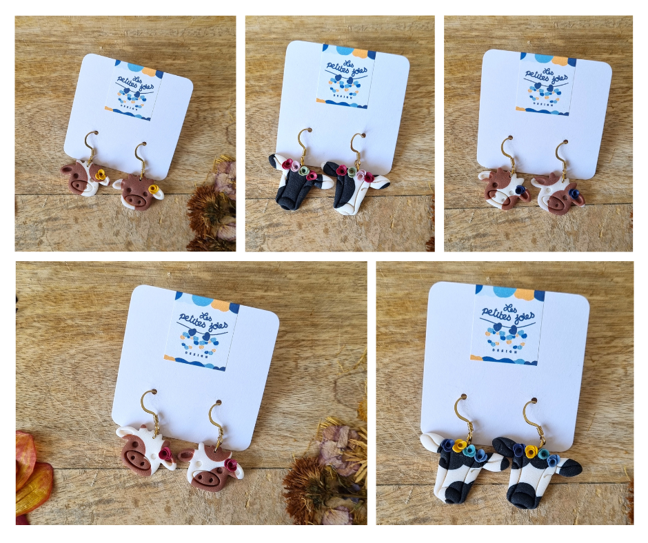 Animaux - Petites vaches - 2 choix de modèles différents - Boucles d'oreilles en acier inoxydable