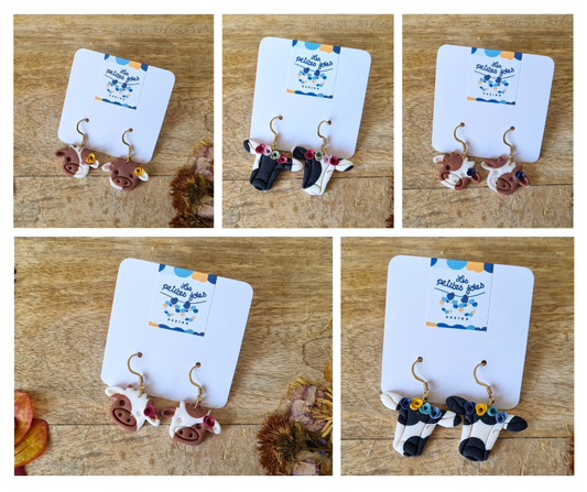 Animaux - Petites vaches - 2 choix de modèles différents - Boucles d'oreilles en acier inoxydable